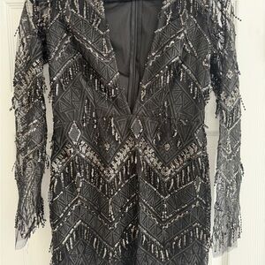 superdown Black Sequin Long Sleeve Mini Dress